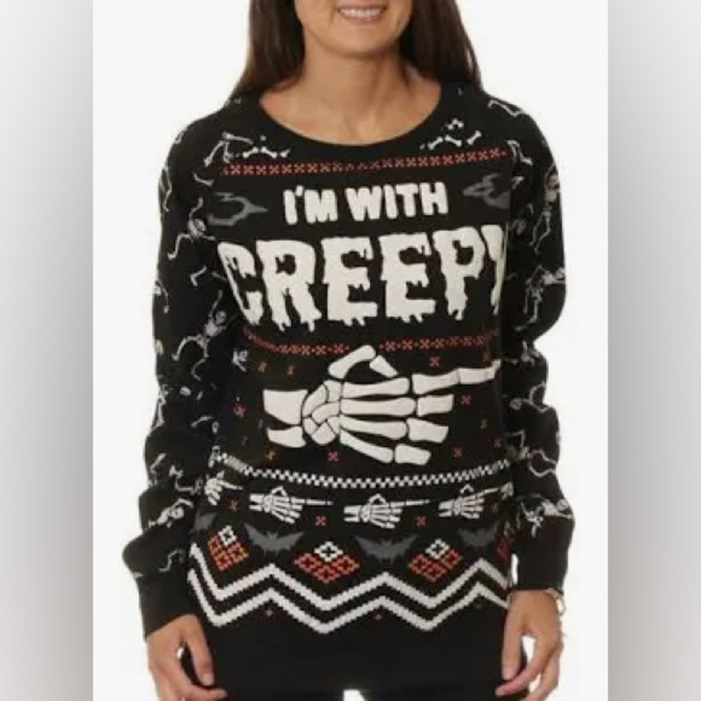 Black Skeleton Halloween Sweatshirt I'm With Creepy Top |Size XL 15/17